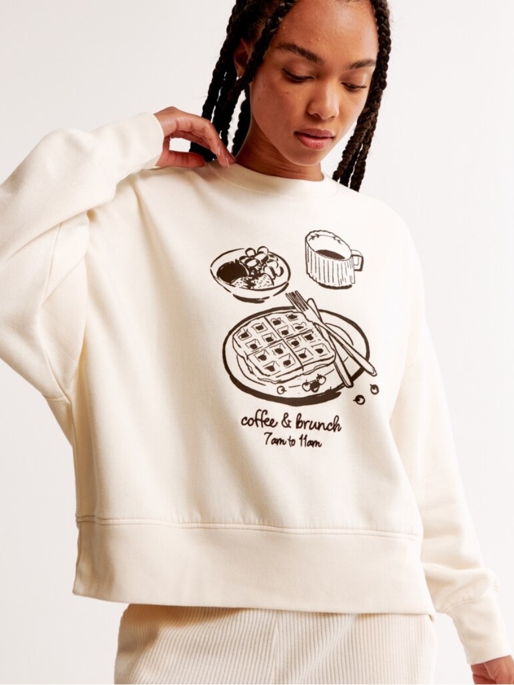 Abercrombie Cream 'Coffee & Brunch' Graphic Sweatshirt